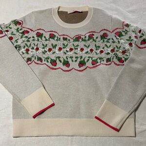 Chic Tory Burch Floral Knit Sweater in Cream and Pink